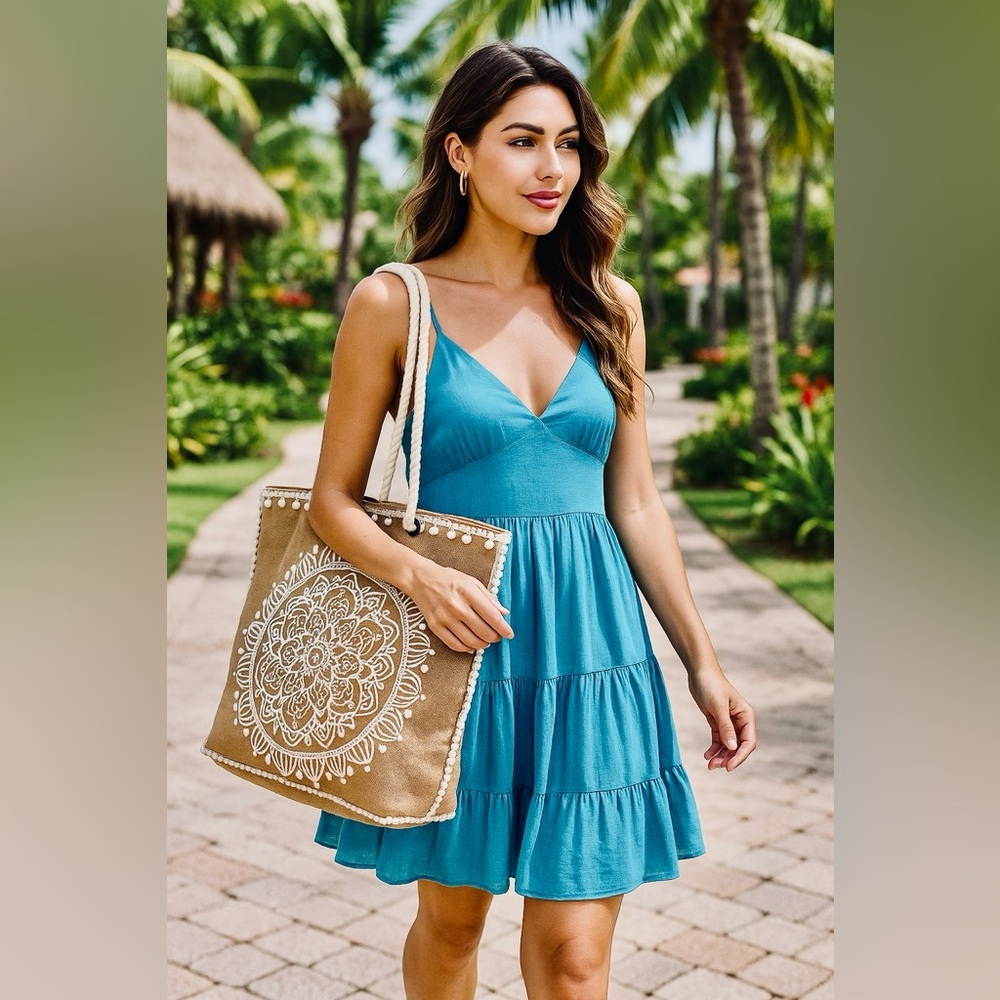 SOL SPIRIT BOHO WHITE FLORAL TOTE BAG - Picture 2 of 6